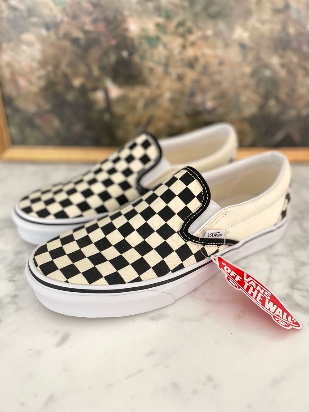 NEW Vans Checkered Slip On Shoes Black & White Size‎ 9 Women